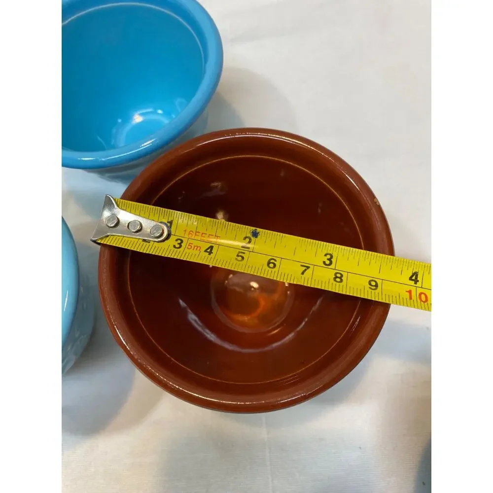 4 T.S.T. Oven Serve Ware Cups 3 Blue 1 Brown